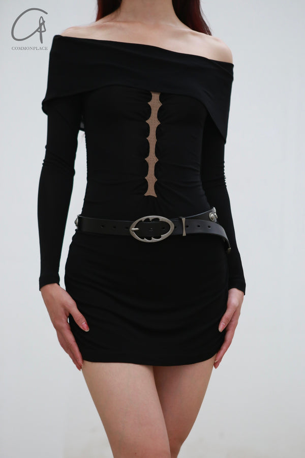 Rui Zhou 24 autumn and winter thorn backless dress RUI-RAW24WV08-HEI black